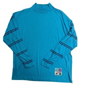 Brittania Teal Mock Neck Long Sleeve Shirt Top Mountains Snow Trees Patch Size L